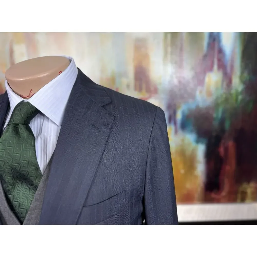 SARTORIO NAPOLI by KITON Italy 40R Blue Herringbone Stripe Wool Blazer 50IT Slim